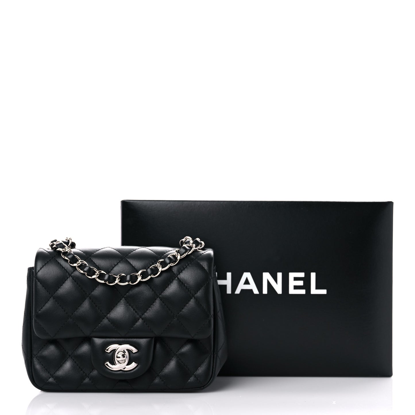 Lambskin Quilted Mini Square Flap Black