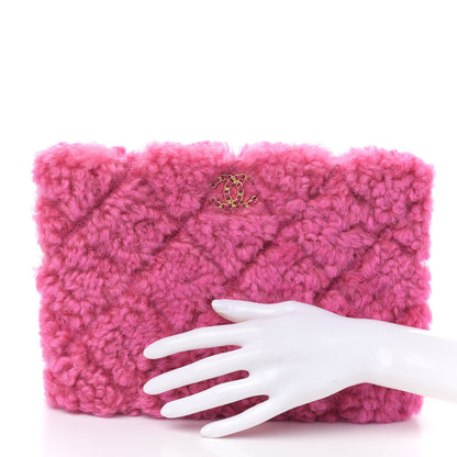 Chanel Shearling Sheepskin Large 19 Cosmetic Case Pink 2 of 10