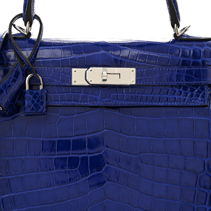Hermes Shiny Niloticus Crocodile Kelly Sellier 28 Bleu Electrique 8 of 12