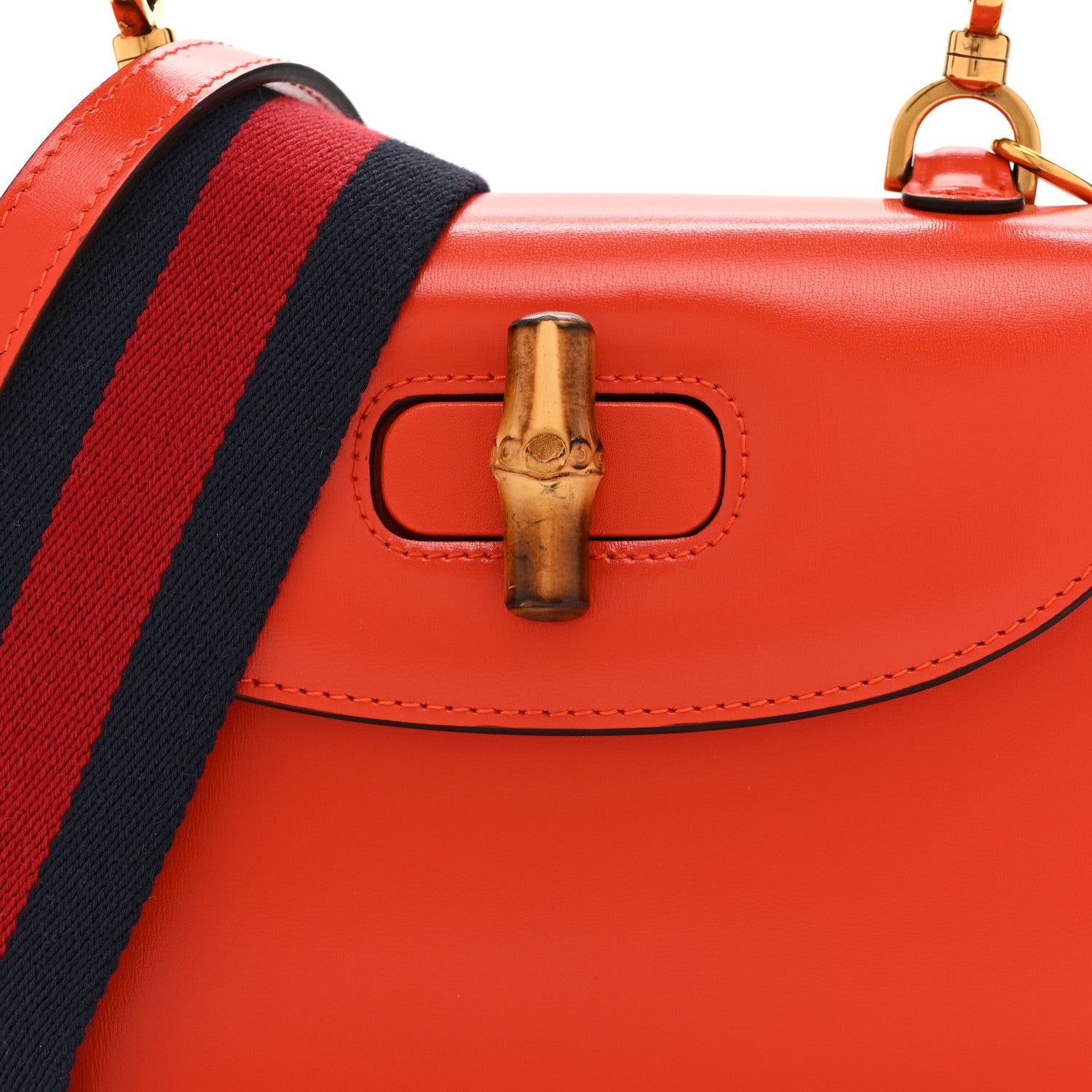 Gucci Boarded Dyana Lux Calfskin Web Small Bamboo 1947 Top Handle Bag Calypso Orange 9 of 12