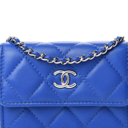 Chanel Lambskin Quilted Flap Card Holder On Chain Blue 11 of 11