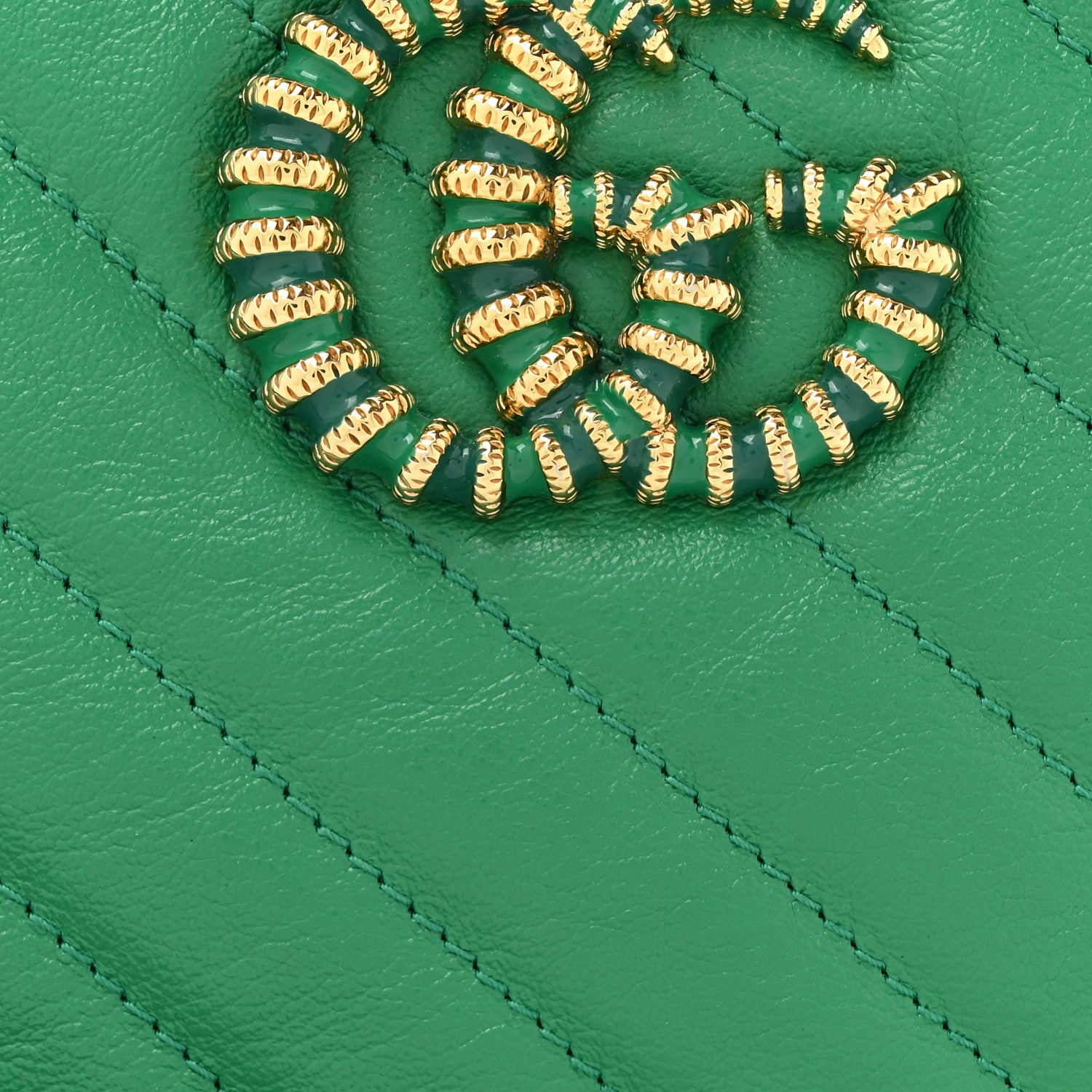 Gucci Azalea Calfskin Enamel Matelasse Diagonal Small Torchon GG Marmont Chain Shoulder Bag New Shamarock Emerald 8 of 14