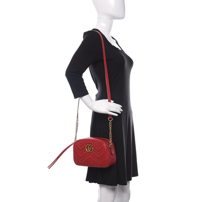 Gucci Calfskin Matelasse Small GG Marmont Chain Shoulder Bag Hibiscus Red 2 of 11