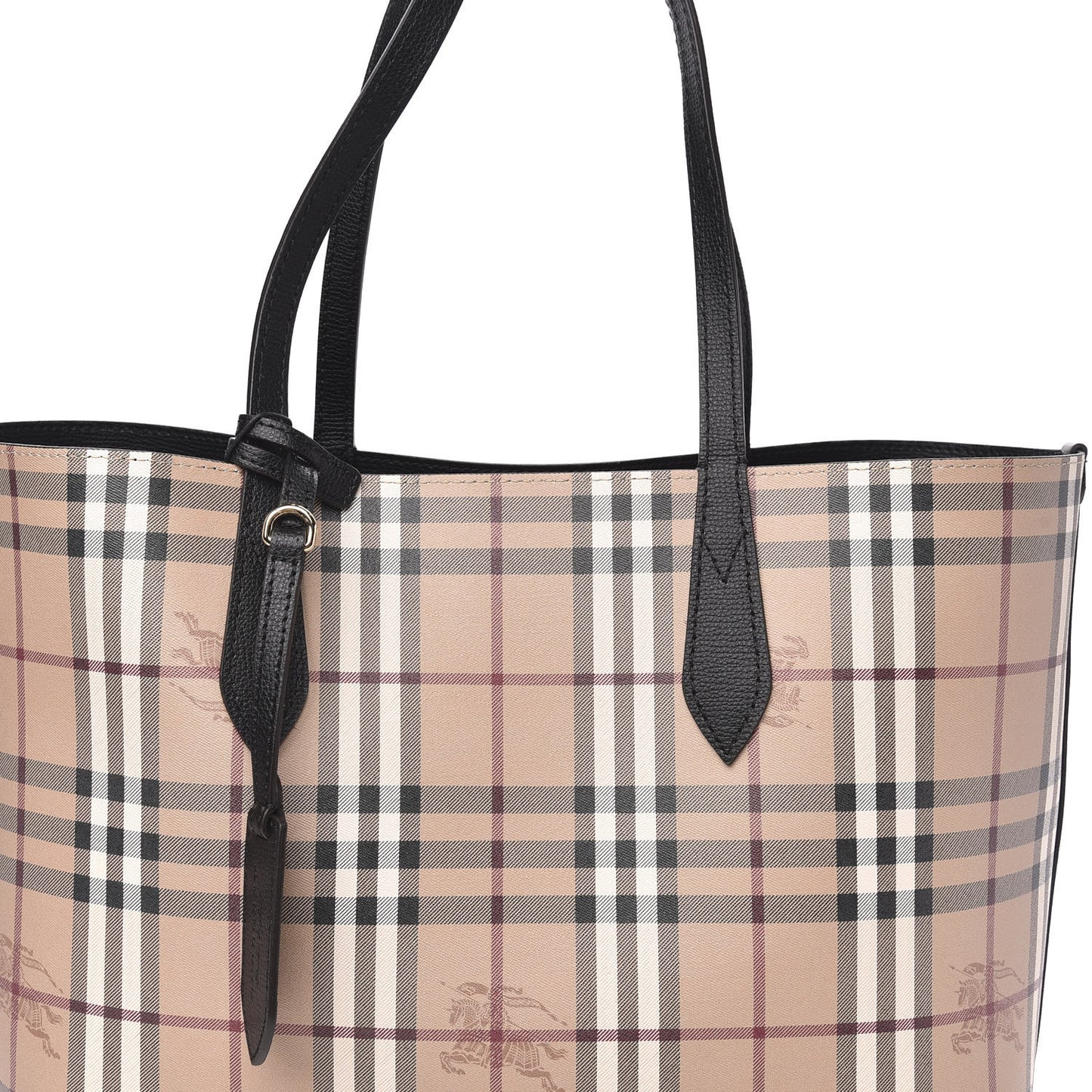 Grainy Calfskin Haymarket Check Medium Reversible Tote Black