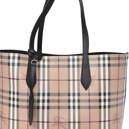 Burberry Grainy Calfskin Haymarket Check Medium Reversible Tote Black 14 of 14