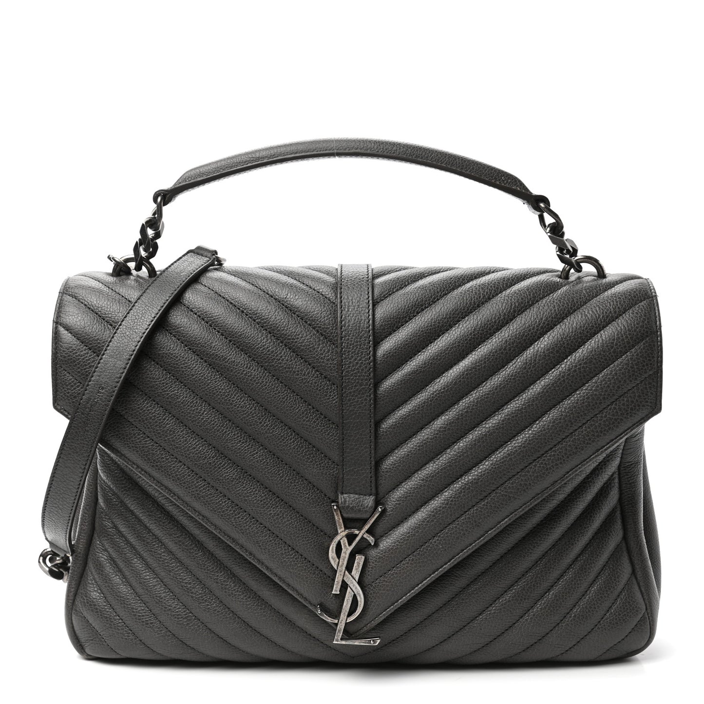 Calfskin Matelasse Chevron Monogram Large College Satchel Light Coal