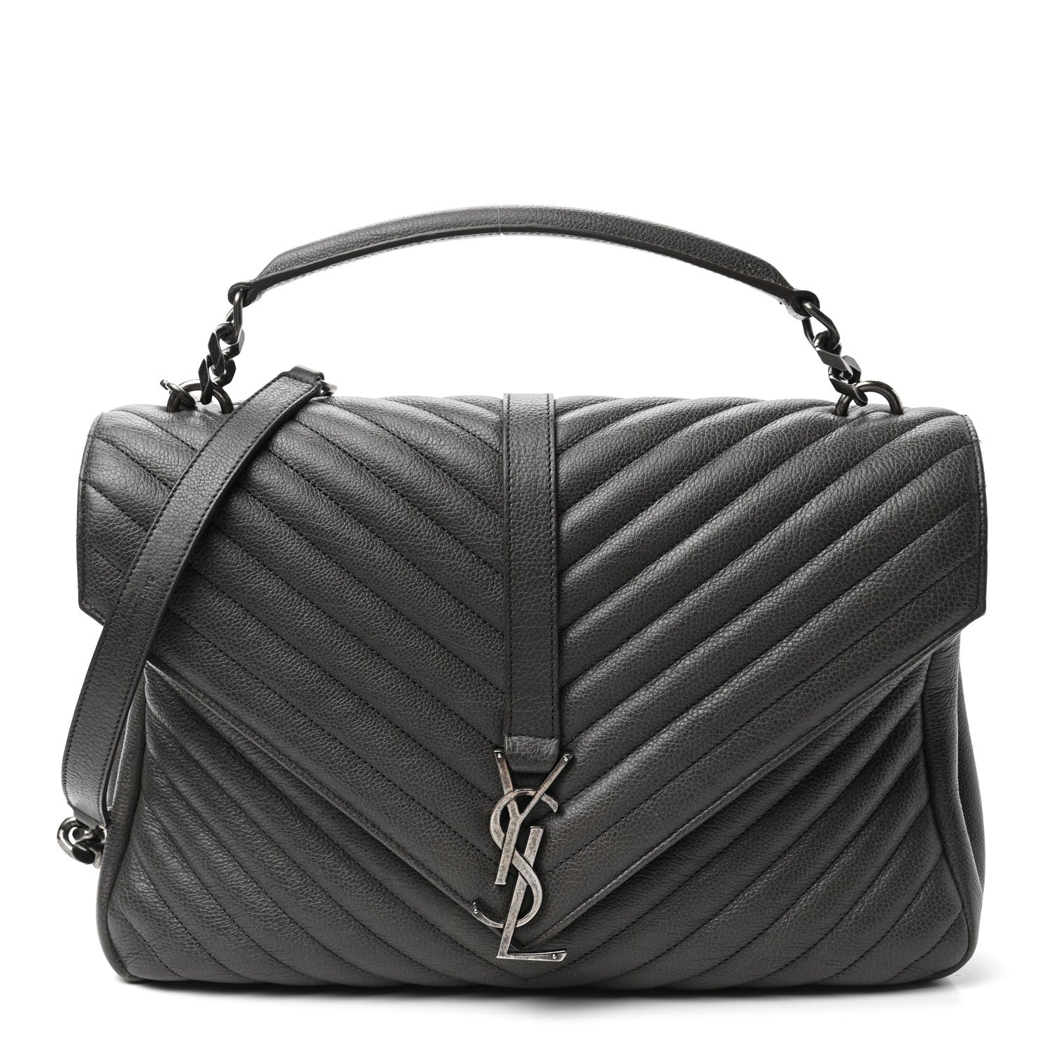 Saint Laurent Calfskin Matelasse Chevron Monogram Large College Satchel Light Coal 1 of 10