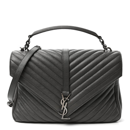 Saint Laurent Calfskin Matelasse Chevron Monogram Large College Satchel Light Coal 1 of 10