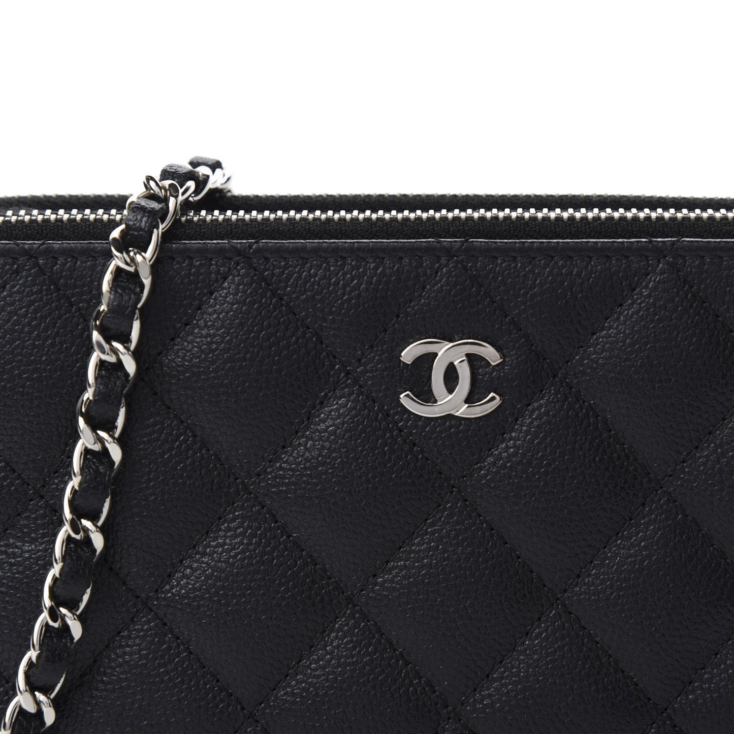 Caviar Quilted Small Clutch With Chain Black