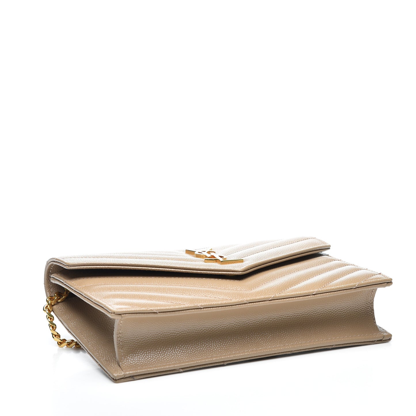 Grain De Poudre Matelasse Chevron Monogram Envelope Chain Wallet Taupe