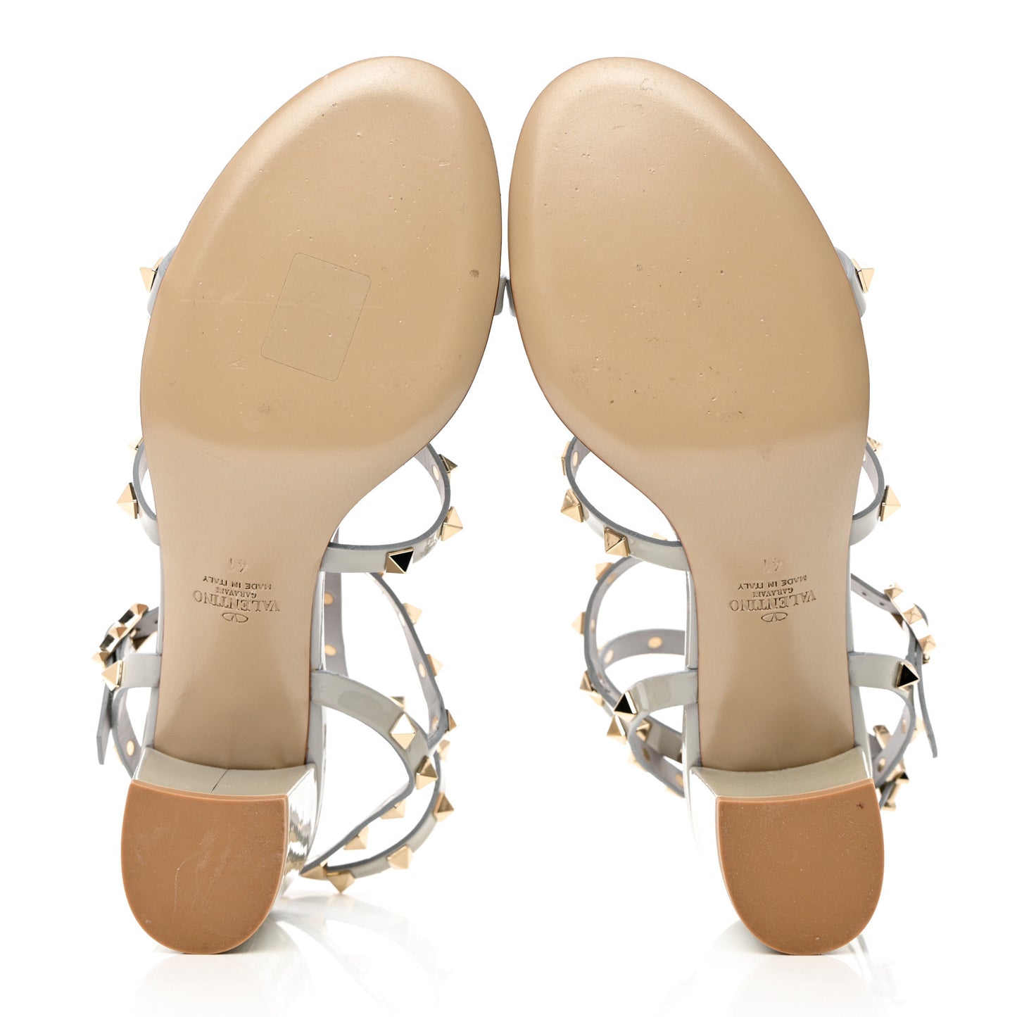 Patent Calfskin Rockstud 60mm City Sandals 41 Grey