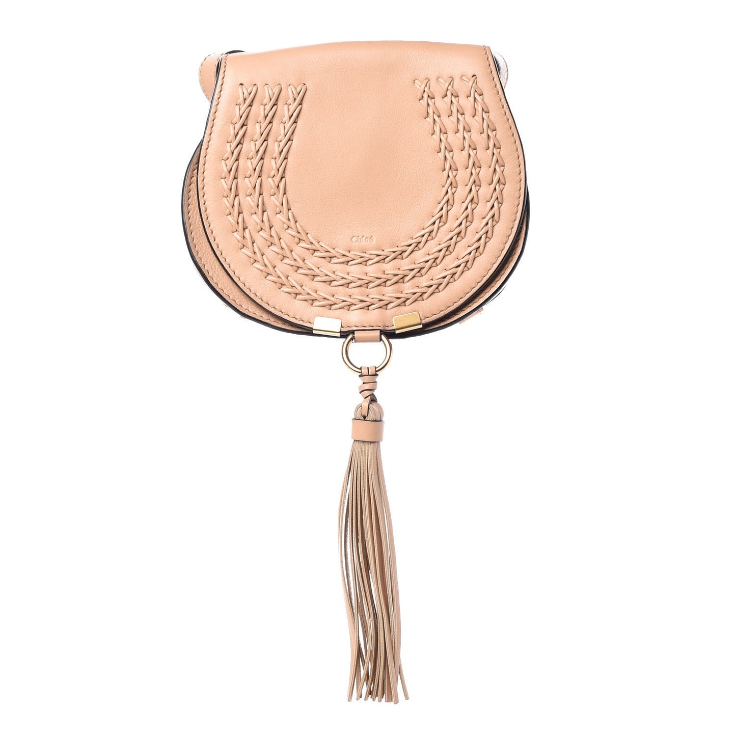 Calfskin Braided Mini Marcie Round Crossbody Bag Blush Nude