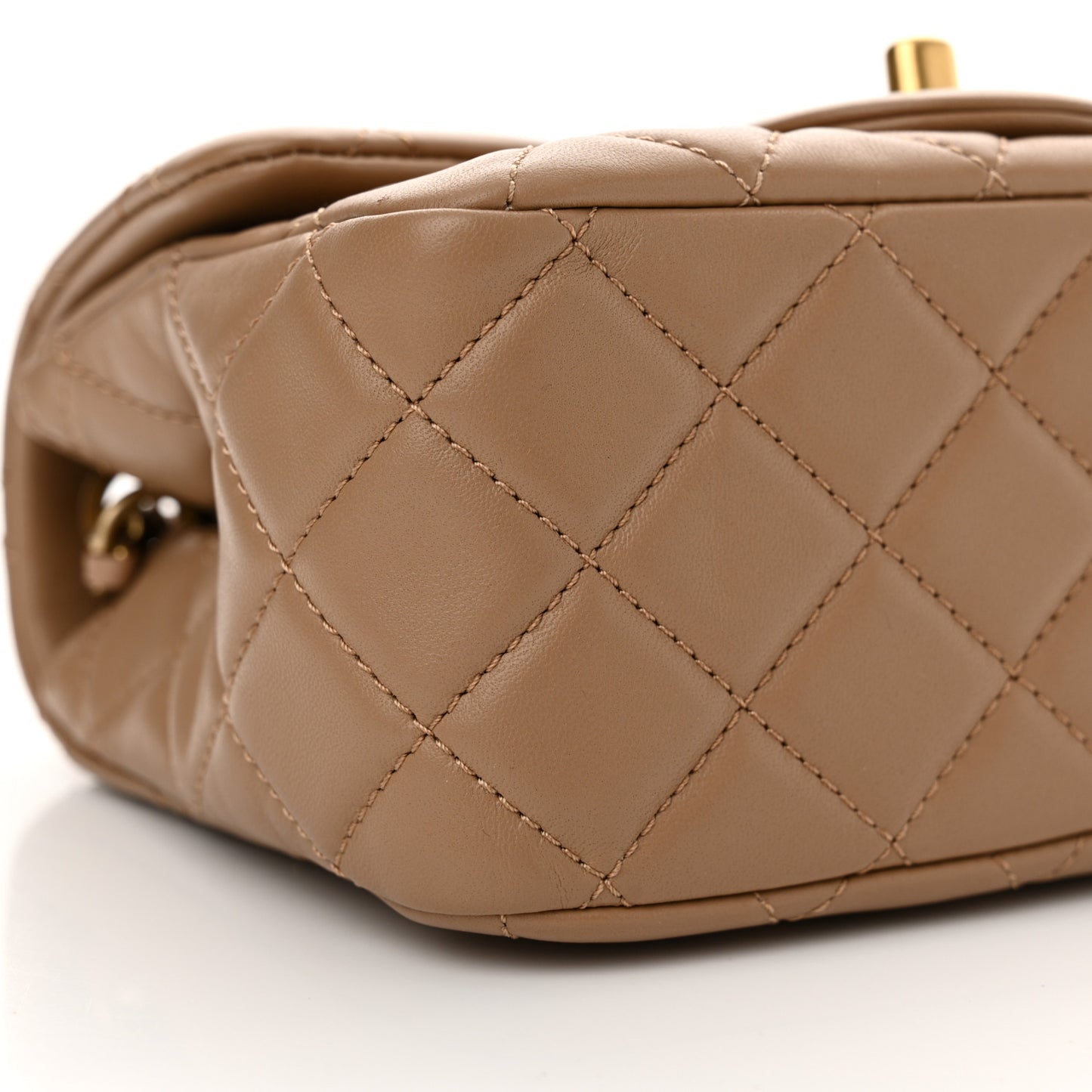 Lambskin Quilted Mini Pearl Crush Flap Dark Beige