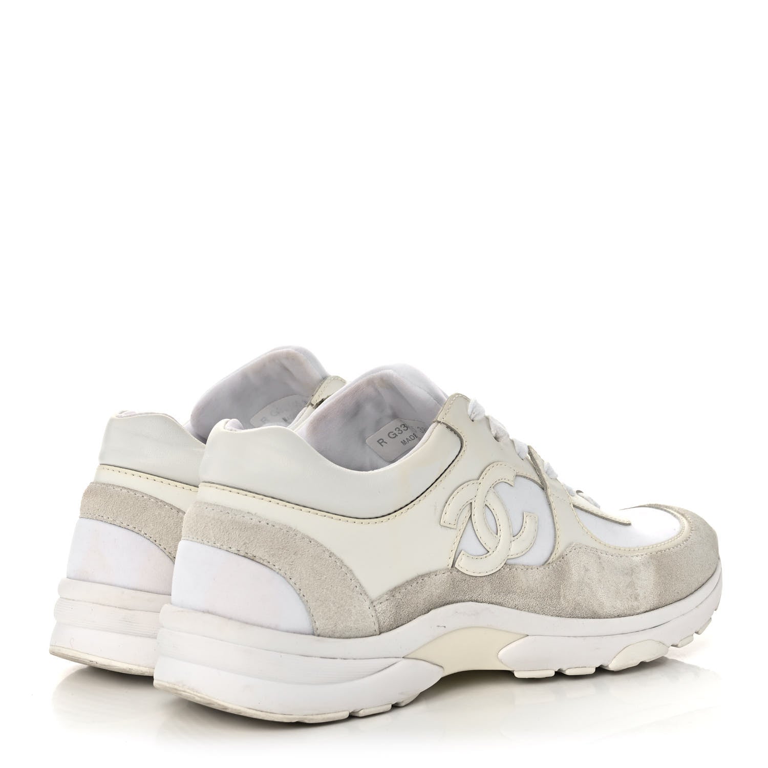Chanel Suede Calfskin Fabric CC Sneakers 38.5 White 4 of 11