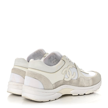 Chanel Suede Calfskin Fabric CC Sneakers 38.5 White 4 of 11