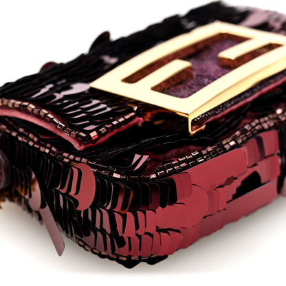 Fendi Sequin Paillettes Shiny Nappa Sex and the City Nano Maxi Buckle Baguette Charm Granata 8 of 10