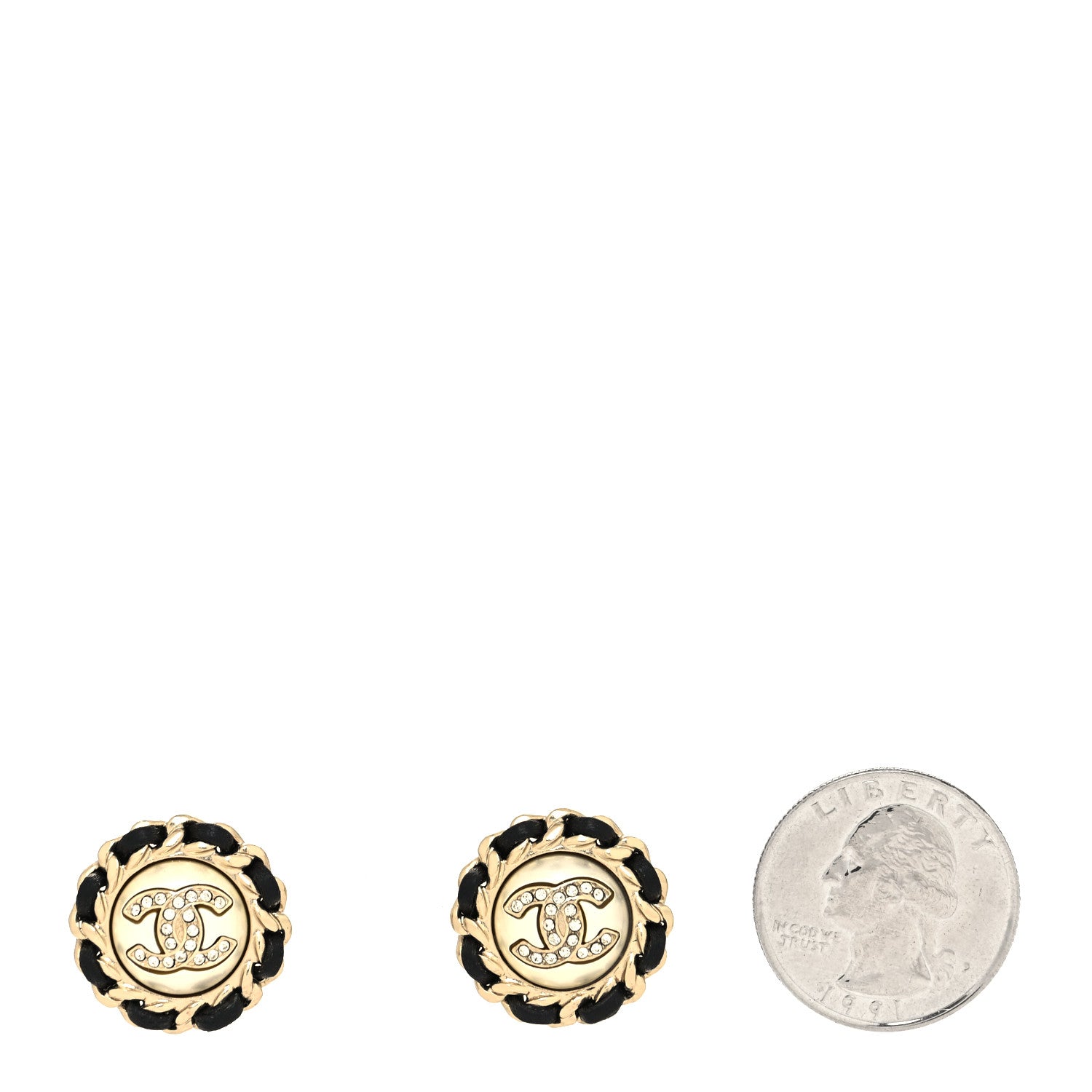 Chanel Pearl Crystal Lambskin CC Earrings Gold Black 2 of 4