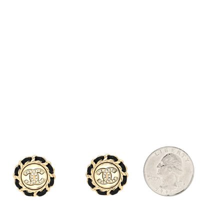 Chanel Pearl Crystal Lambskin CC Earrings Gold Black 2 of 4