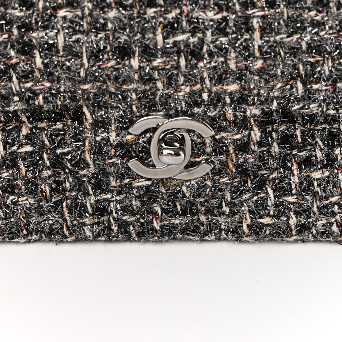 Metallic Tweed Medium Double Flap Black White