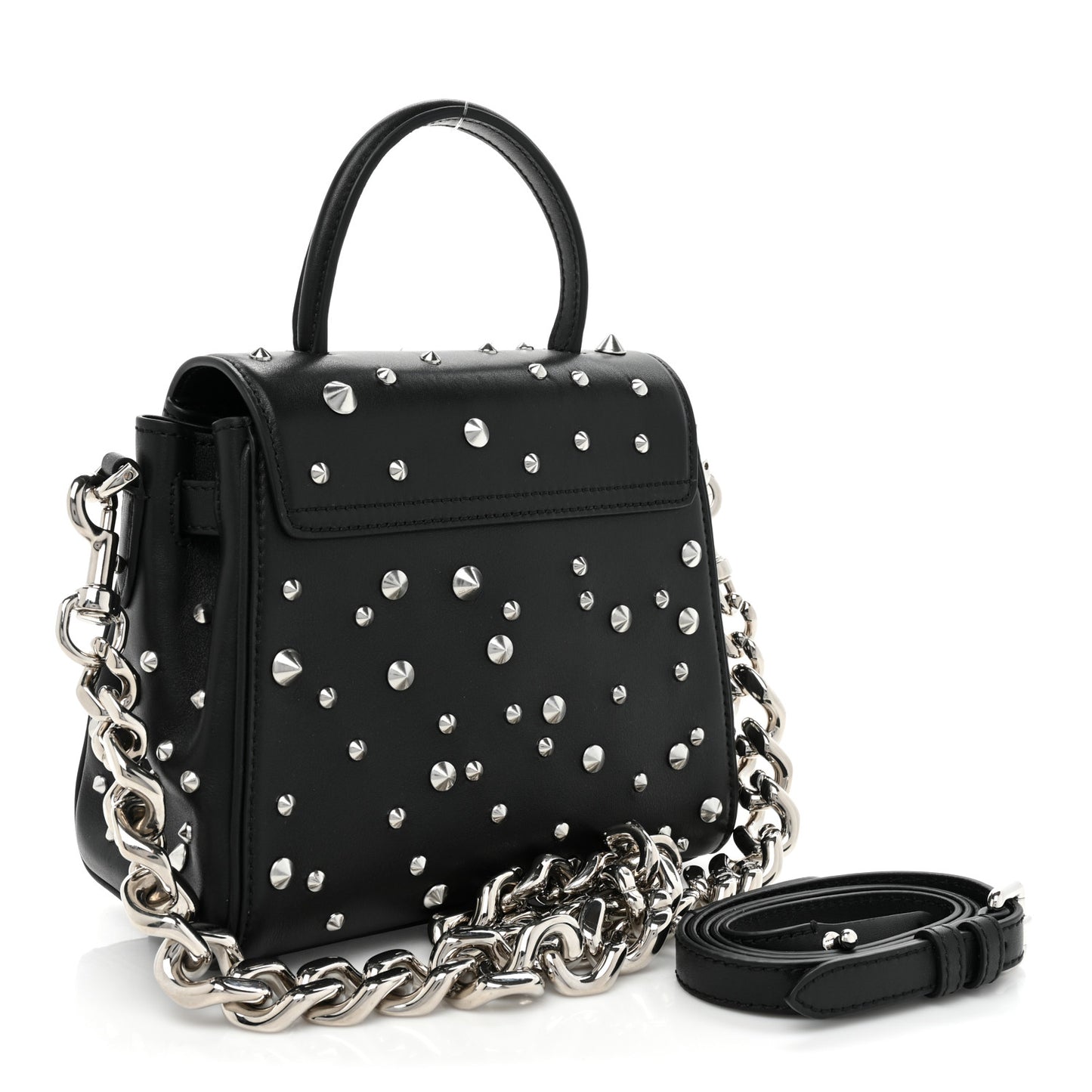 Grained Calfskin Spiked Small La Medusa Top Handle Bag Black