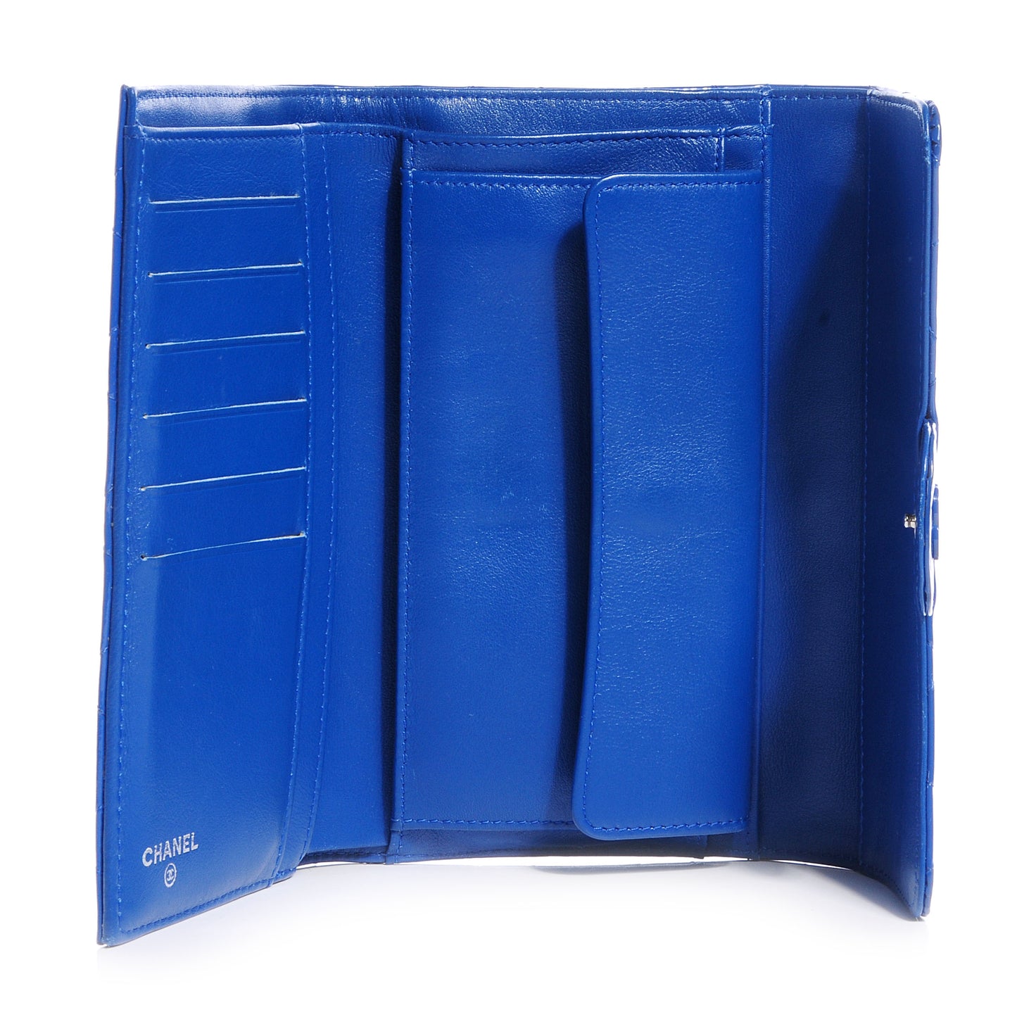 Patent Quilted Large Flap Wallet Blue Roi