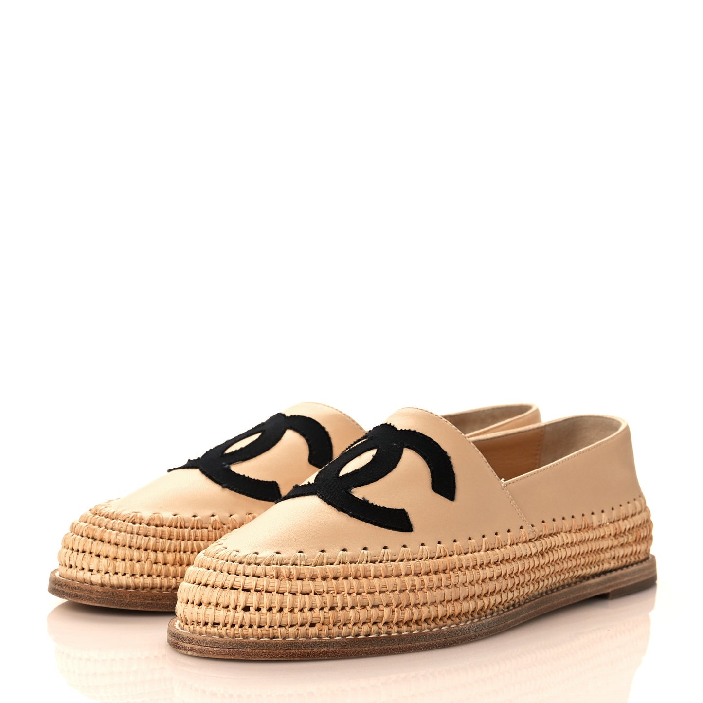 Lambskin Grosgrain CC Espadrilles 38 Beige Black