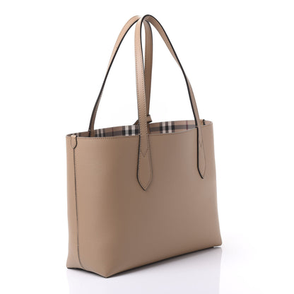 Burberry Grainy Calfskin Haymarket Check Small Reversible Tote Mid Camel 3 of 14
