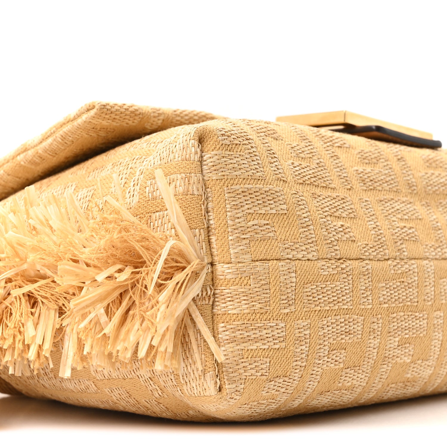 Fendi Fabric Jacquard Raffia Straw Fringe Medium Mamma Baguette