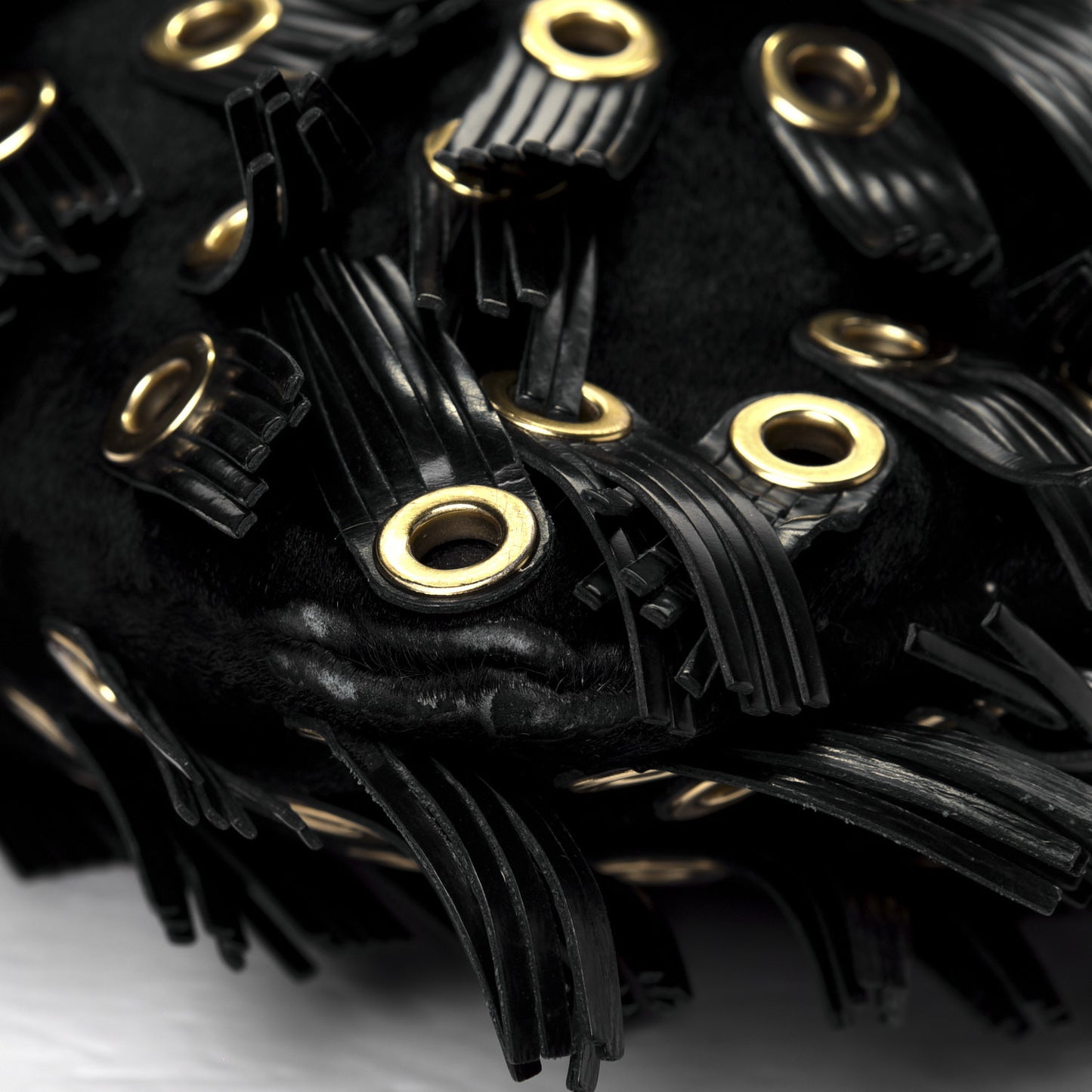 Calf Hair Patent Grommet Fringe Big Crush Tote Black