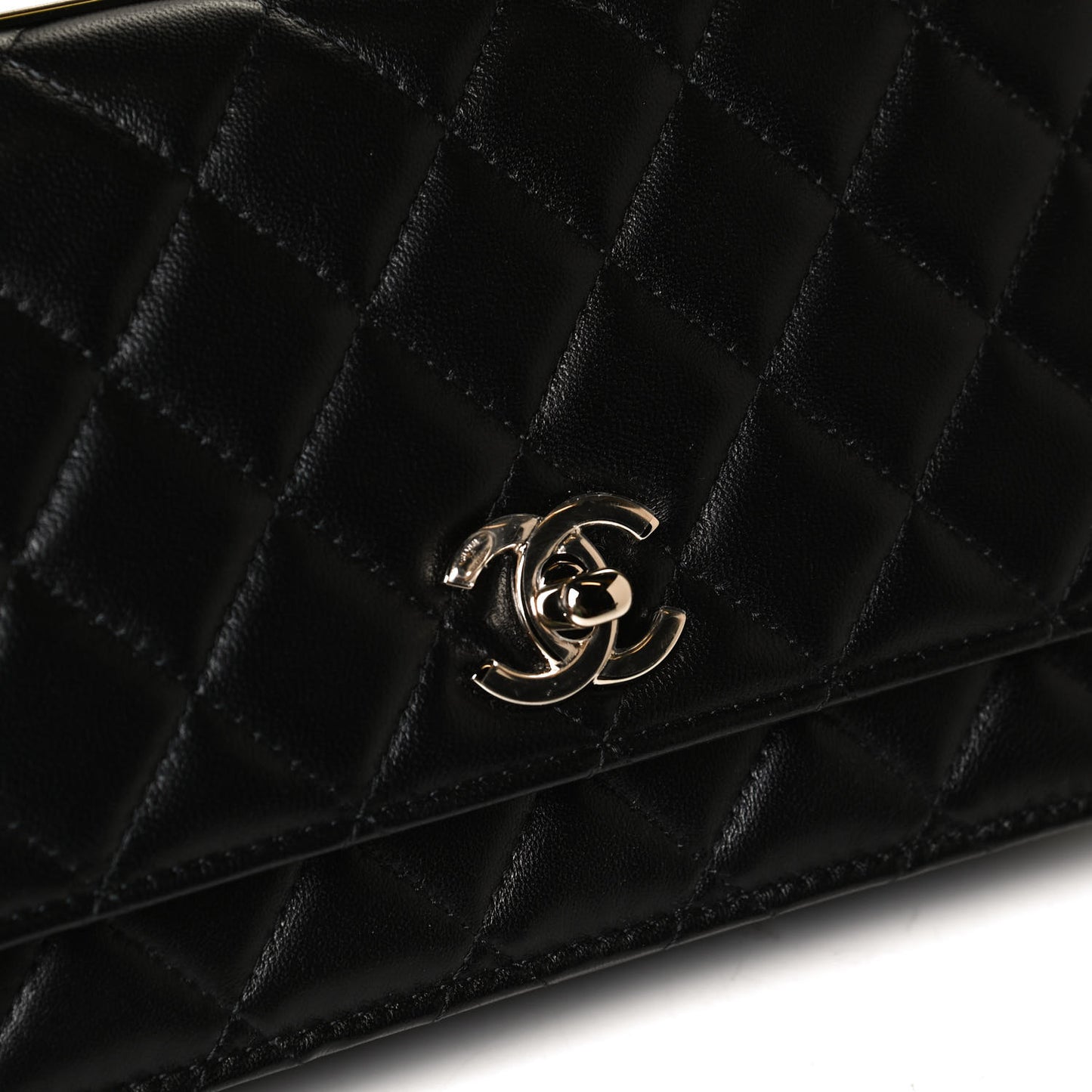 Lambskin Quilted Trendy CC Wallet On Chain WOC Black