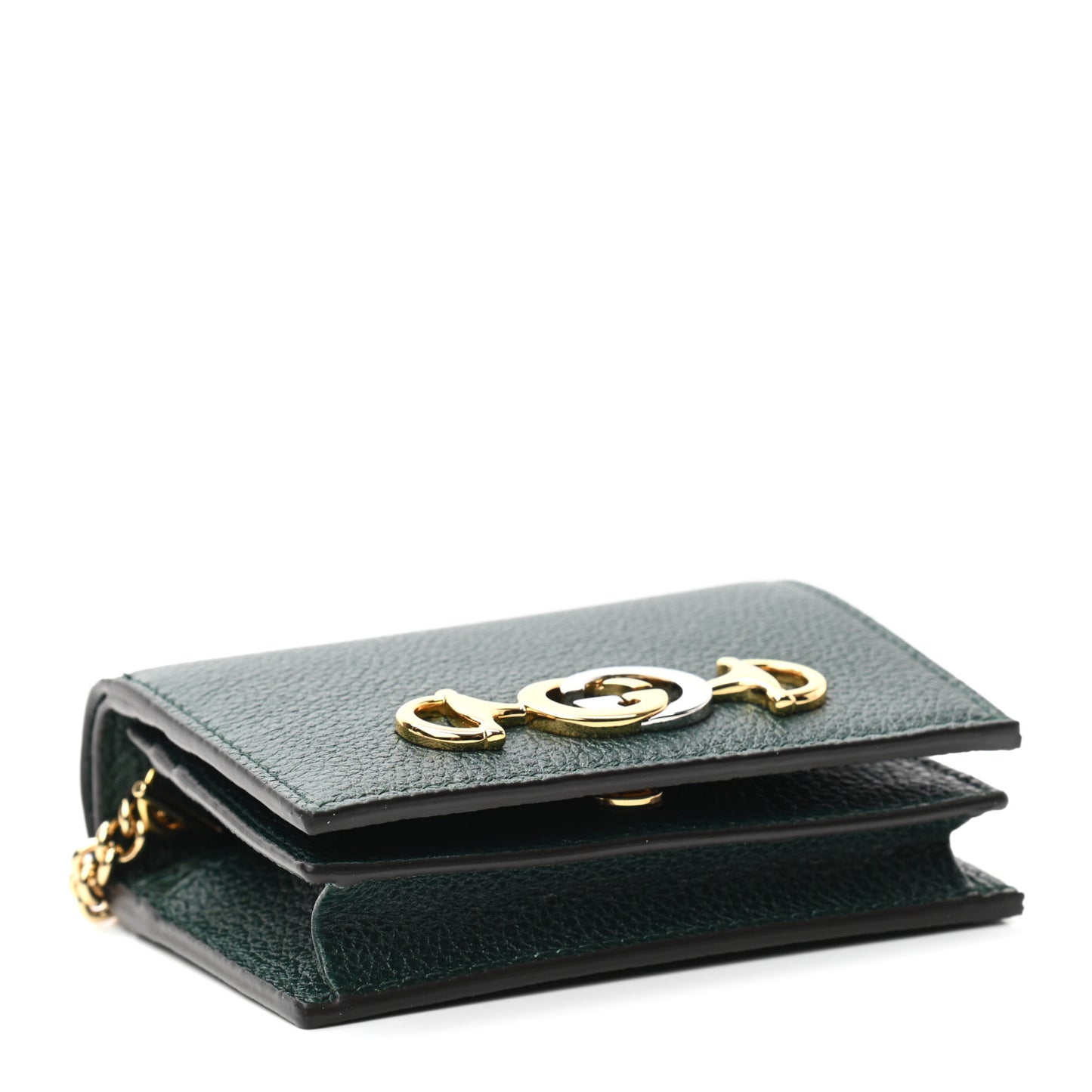 Grainy Calfskin Zumi Chain Card Case Wallet Vintage Green