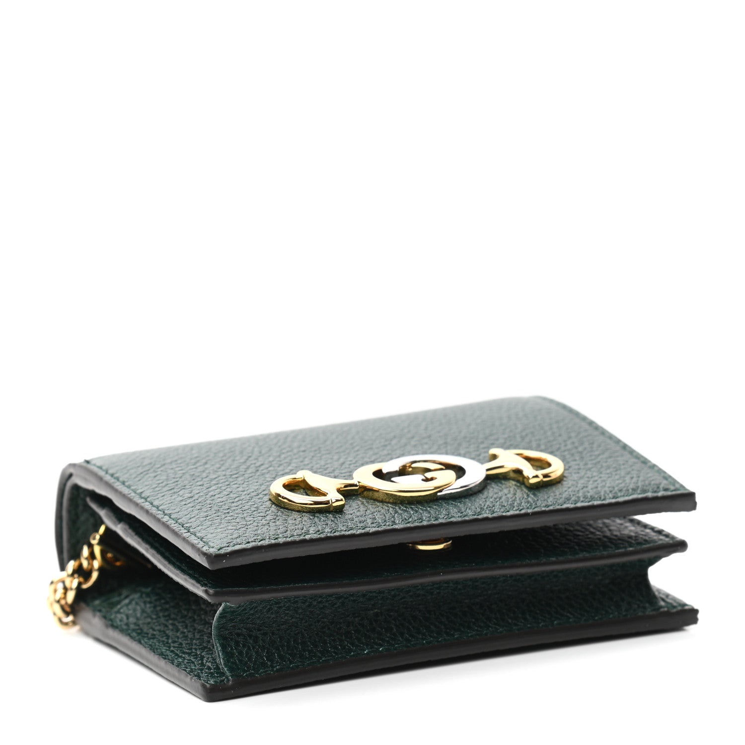Gucci Grainy Calfskin Zumi Chain Card Case Wallet Vintage Green 4 of 8