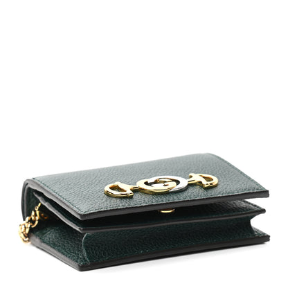 Gucci Grainy Calfskin Zumi Chain Card Case Wallet Vintage Green 4 of 8