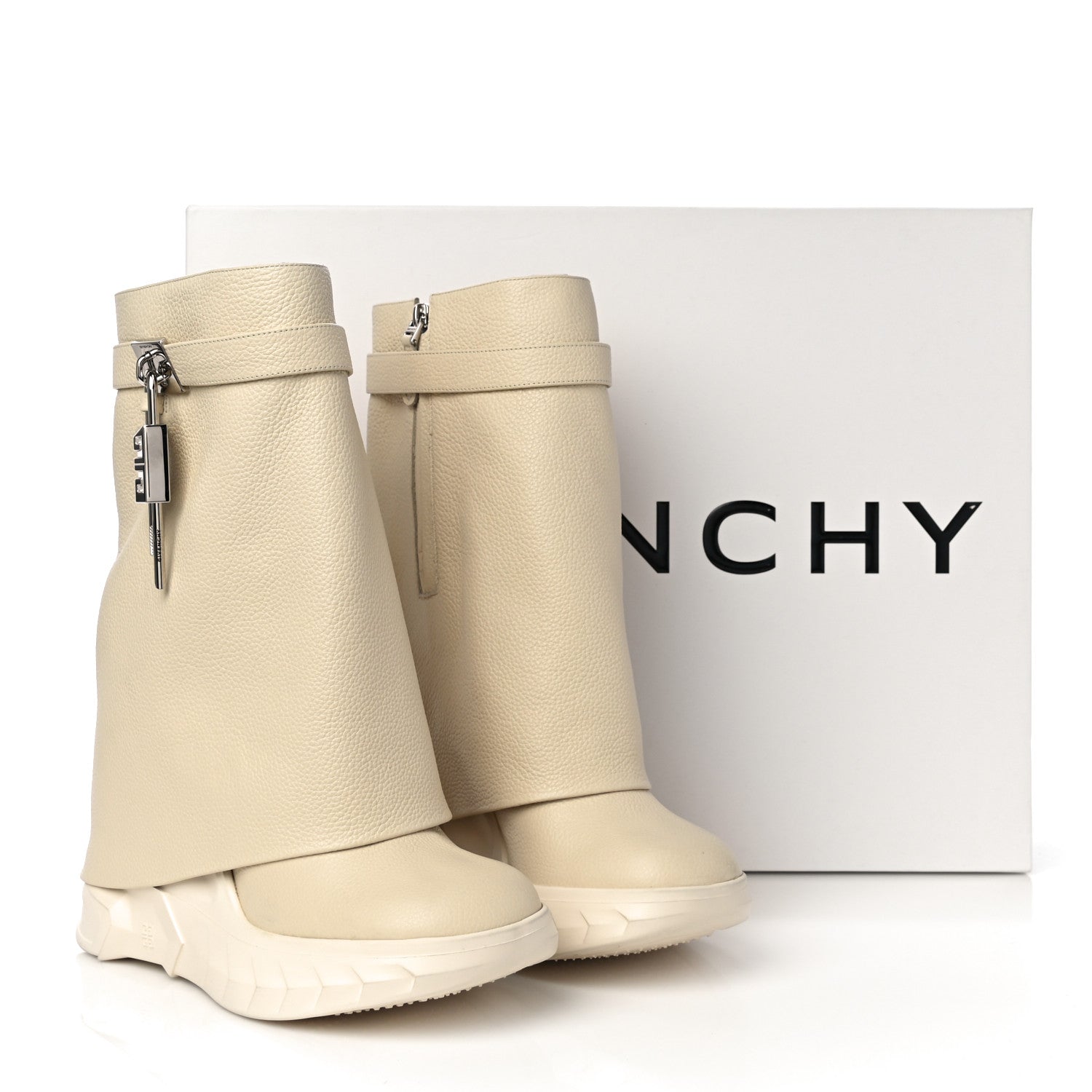 Givenchy Grained Calfskin Shark Lock Biker Ankle Boots 40 Beige 11 of 11