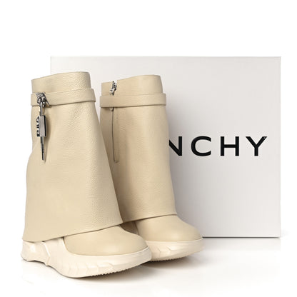 Givenchy Grained Calfskin Shark Lock Biker Ankle Boots 40 Beige 11 of 11