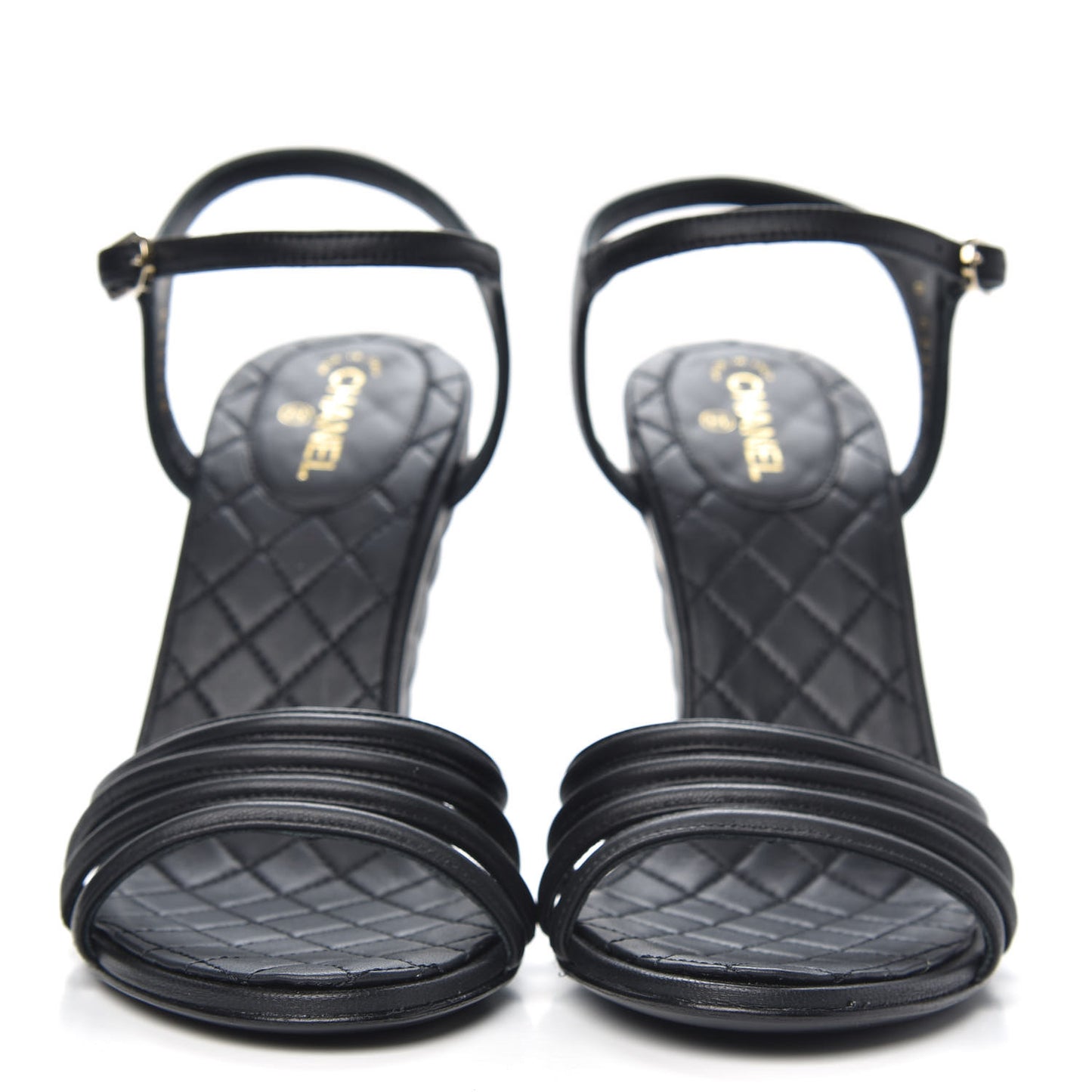 Lambskin Quilted Wedge Sandals 38 Black
