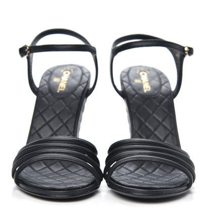 Chanel Lambskin Quilted Wedge Sandals 38 Black 2 of 9