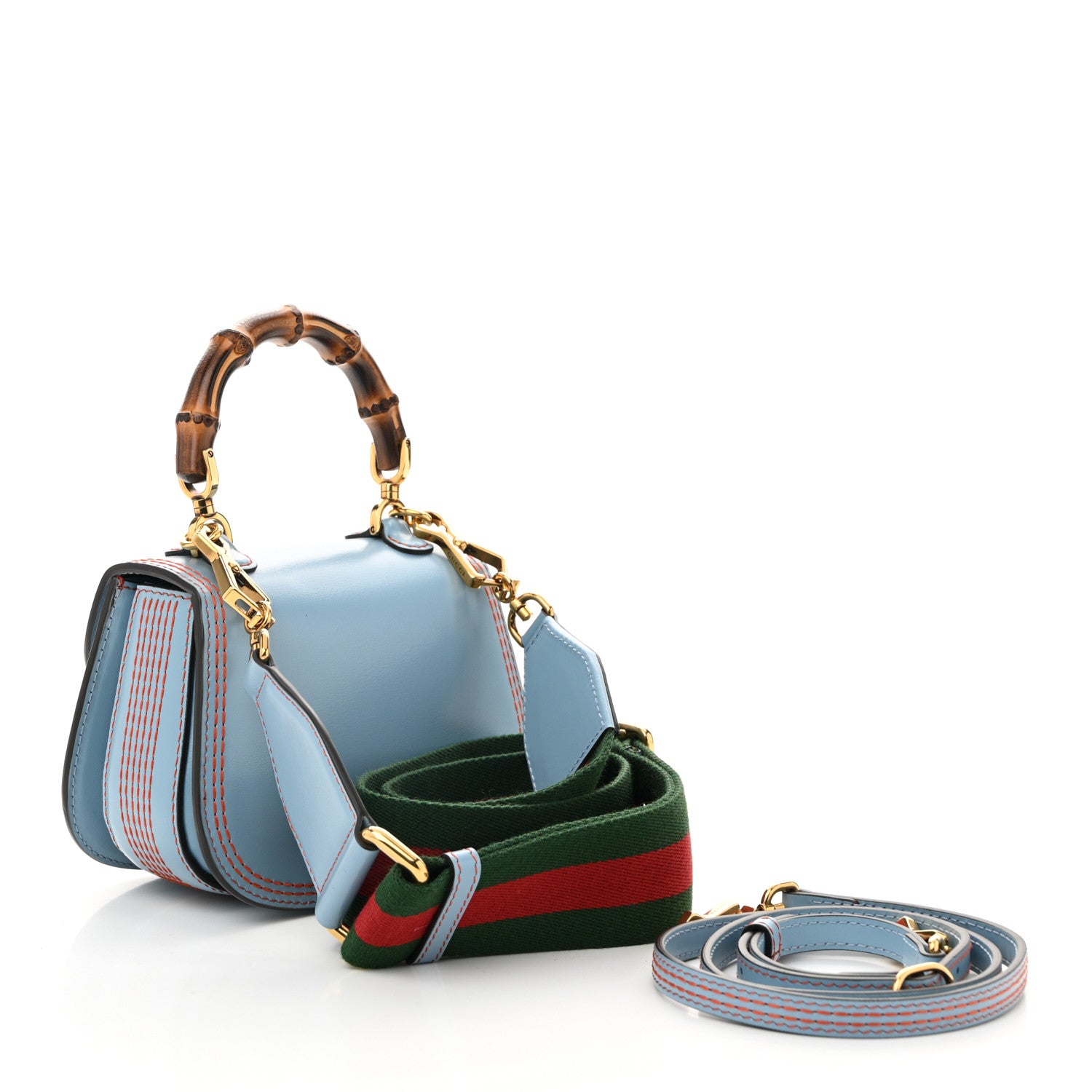 Gucci Boarded Dyana Lux Calfskin Web Mini Bamboo 1947 Top Handle Bag Blue 3 of 10