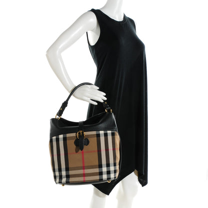 Burberry Grainy Calfskin House Check Medium Sycamore Hobo Black 2 of 8