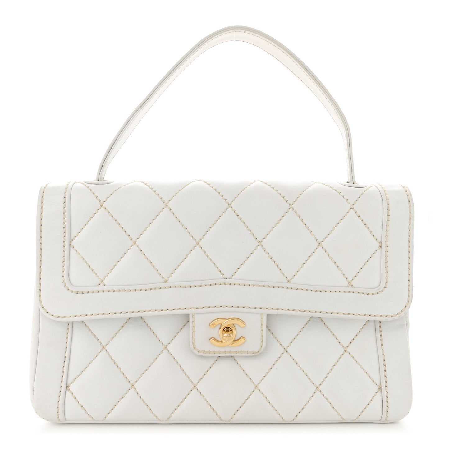 Calfskin Quilted Wild Stitch Large Flap White