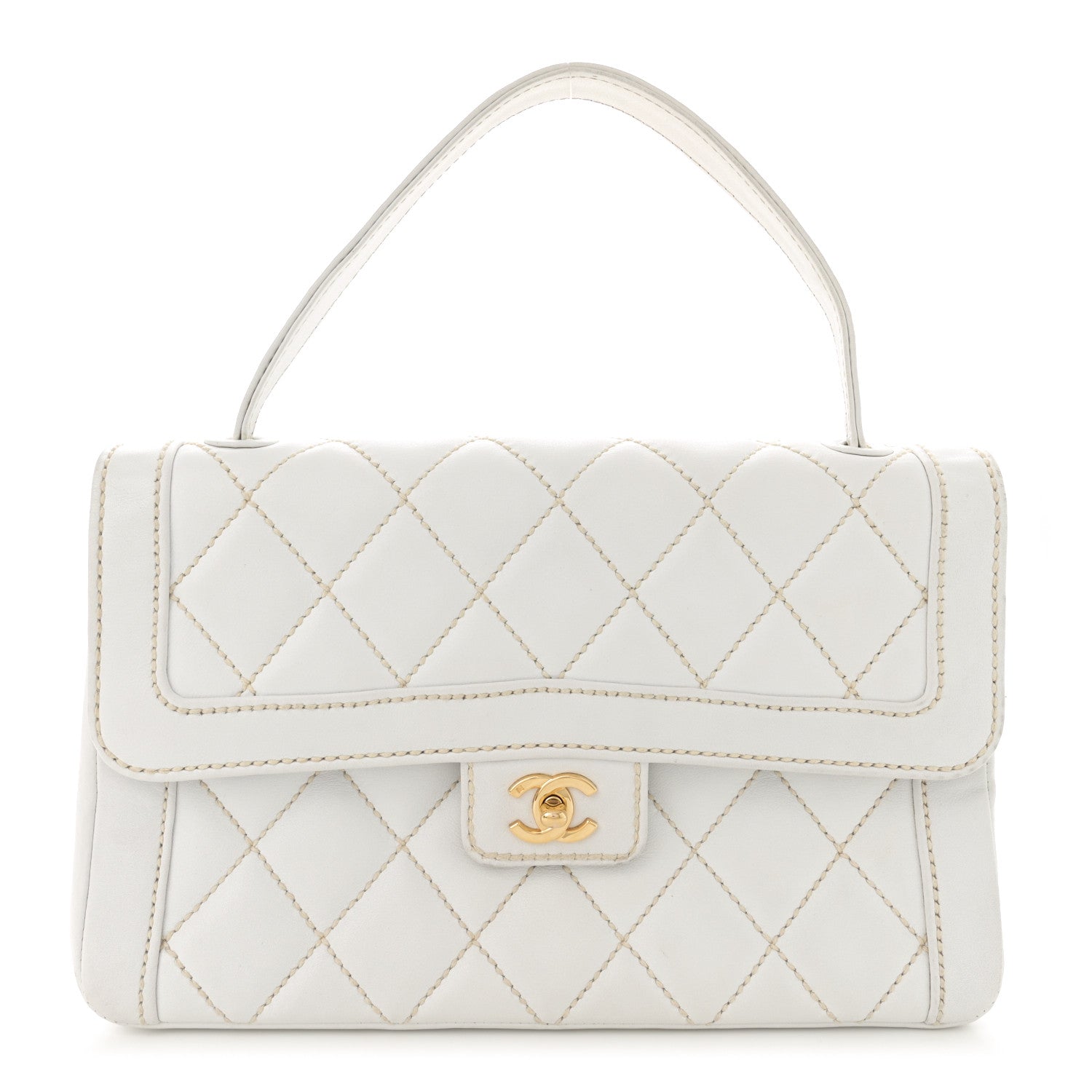 Chanel Calfskin Quilted Wild Stitch Large Flap White 1 of 17