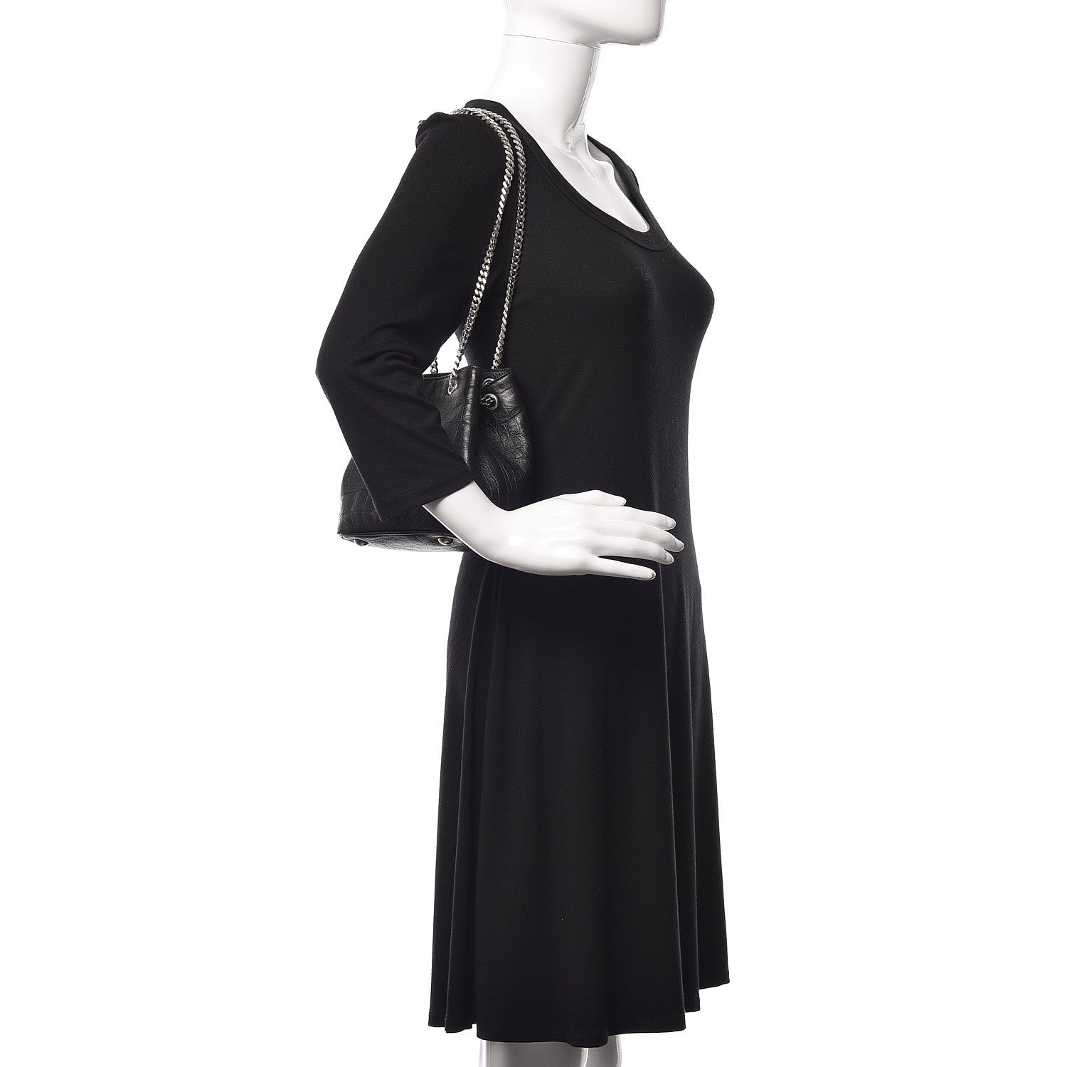 Saint Laurent Calfskin Crocodile Embossed Baby Emmanuelle Bucket Bag Black 2 of 10