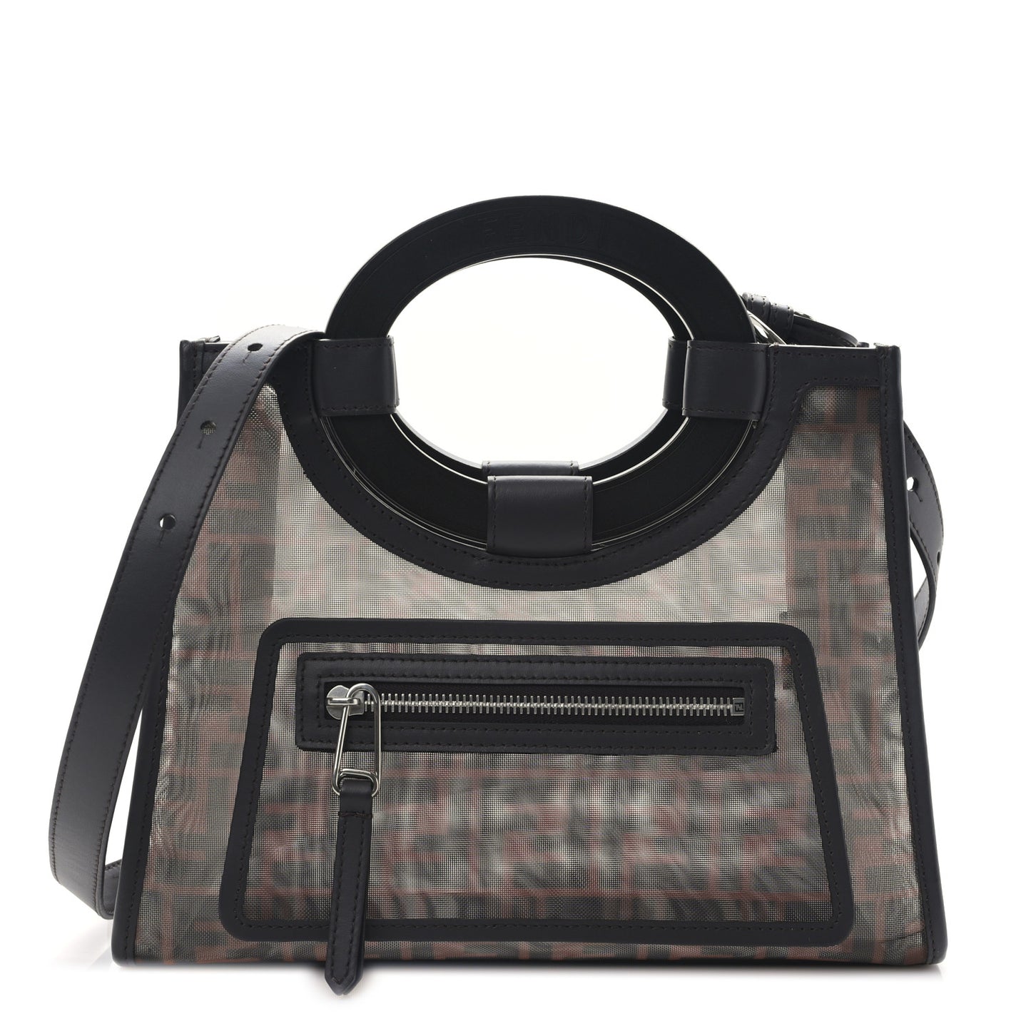 Mesh Vitello Century Cuoio FF 1974 Small Runaway Shopper Tote Marrone Black Ebano