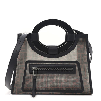 Fendi Mesh Vitello Century Cuoio FF 1974 Small Runaway Shopper Tote Marrone Black Ebano 1 of 8