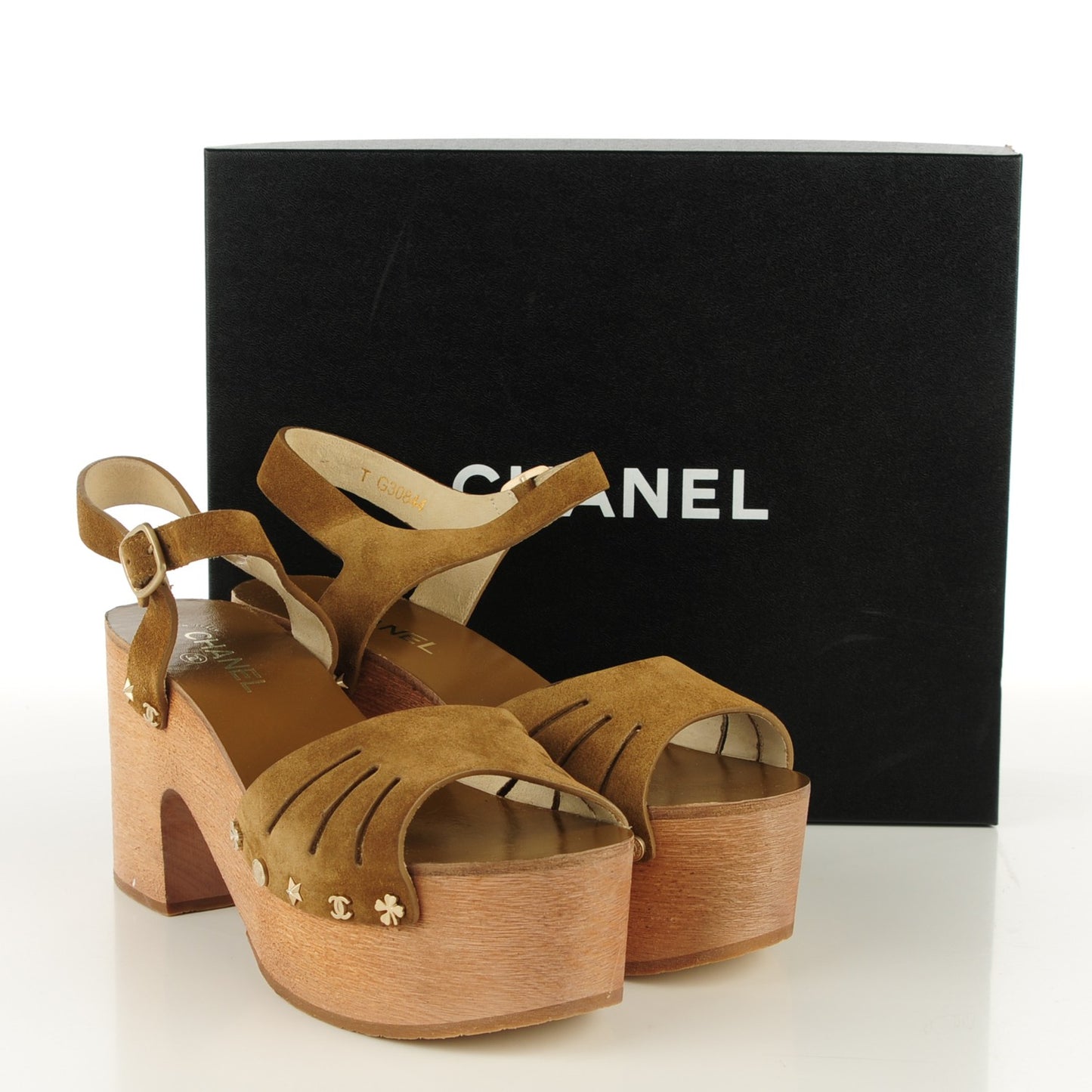 Suede Wooden Studded Platform Sandals 41 Brown