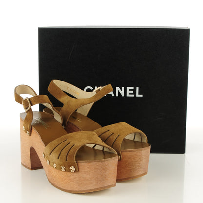 Chanel Suede Wooden Studded Platform Sandals 41 Brown 5 of 8
