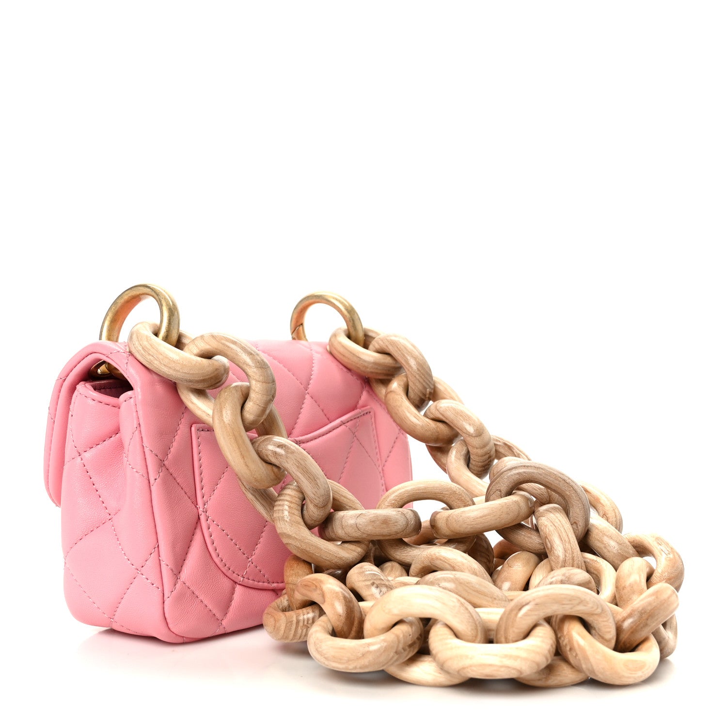 Chanel Lambskin Wenge Quilted Mini Fashion Wood Square Flap Pink 3 of 11