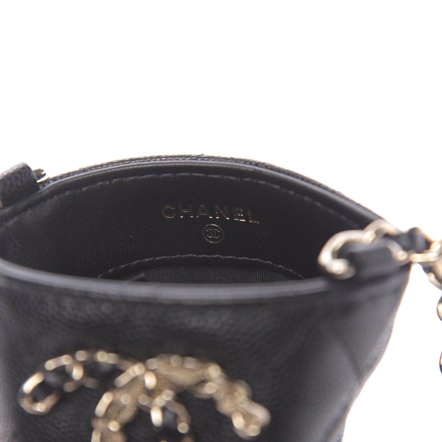 Caviar Quilted French New Wave Phone Holder With Chain Black