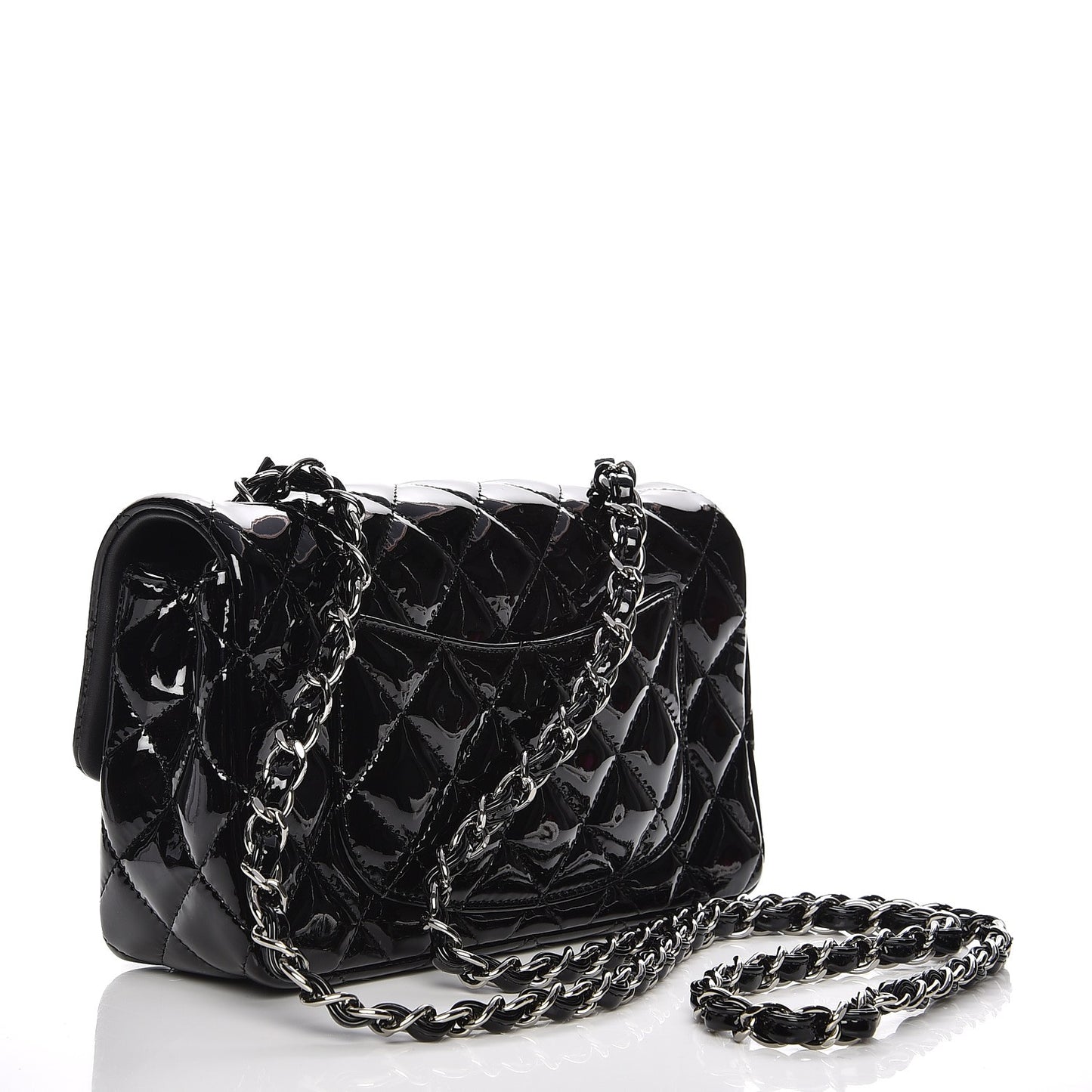 Patent Calfskin Quilted Mini Rectangular Flap Black