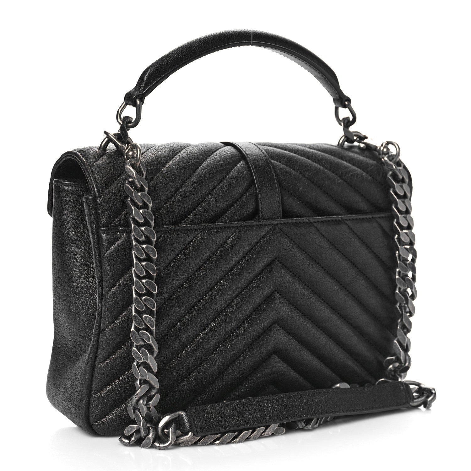 Saint Laurent Sheepskin Matelasse Chevron Monogram Medium College Bag Black 2 of 10